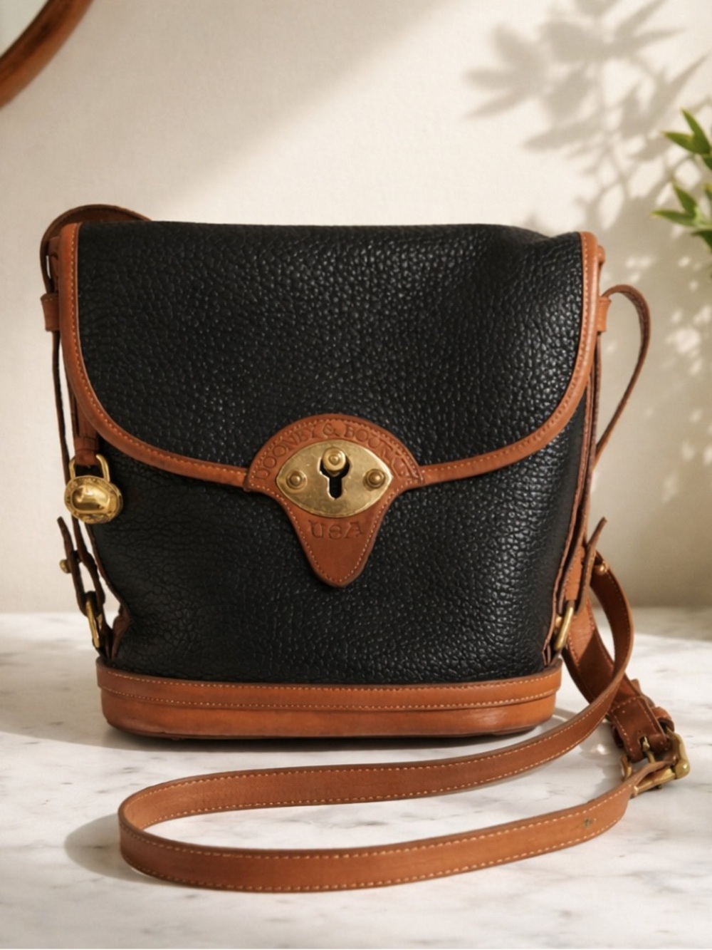 Vintage Dooney & Bourke Calvary Spectator Pebbled Grain Leather Crossbody Bag